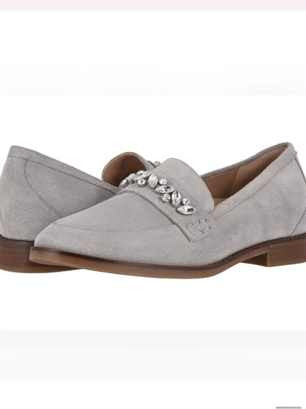 Vionic Light Gray Suede Avvy Bejeweled Rhinestone Loafers size 8
